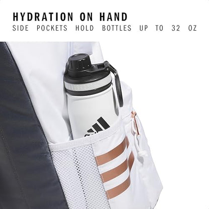 adidas Classic 3-Stripe Backpack for Laptop, School and Travel, 28L - color: White/Rose Gold/Onix Grey/5.0