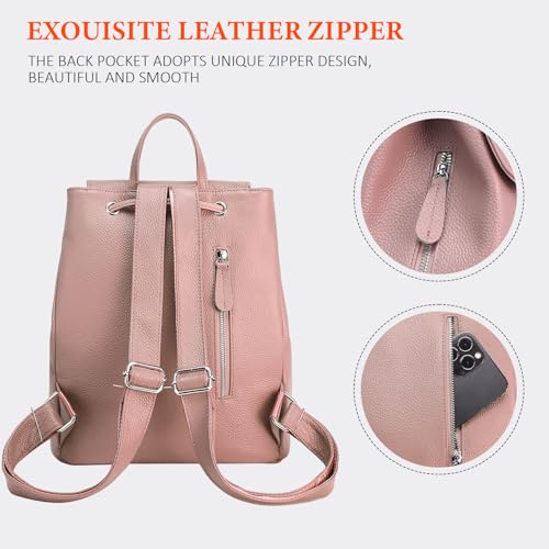 BOYATU Women’s Full-Grain Leather Backpack Purse, Minimal Structured Design, Work Commuter & City Travel, Compact Everyday Essentials, Fashion RFID Pocket Bag ((Pink) - color: Pink