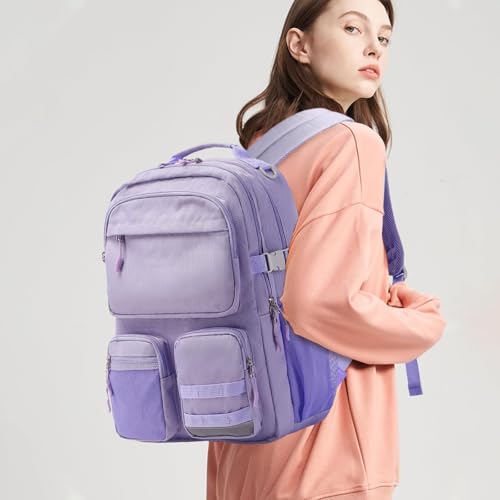 Lohol Water Resistant Backpack with Multifunctional Pockets for Teens, Durable Bookbag fits 15.6 inch Laptop for School Travel College, 25L (Purple) - color: Purple