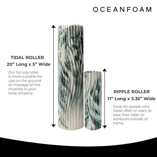 Oceanfoam Tidal Roller - Hunter Marbled - Muscle Massage Foam Roller for Back Pain & Stretching - Firm and Ergonomic Wide Wave Textured - Yoga, Athletics, & Wellness - Full Size, 20" x 5" - color: Hunter Marbled