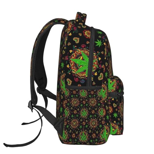 Stylish Travel Backpack Trippy Green Weedleaf Leaf Art, Commuter Daypack with Laptop Compartment for Work, Trips and Gym - color: Pattern (14)
