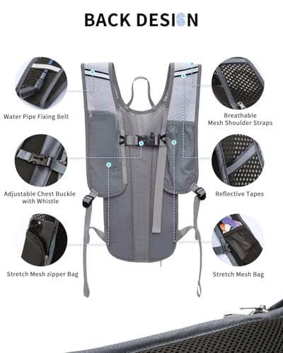 Blue Quartz Hydration Backpack with 2L Water Bladder, Hiking Water Pack with Insulated Compartment for Women Men, Lightweight Cycling Daypack with Phone Pocket, Hydration Pack for Running,Biking - color: Grey