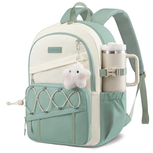 LOVEVOOK School Backpack for Teen Girls - Large Capacity College Student Laptop Backpack,Lightweight Cute Kid Bookbag with Water Bottle Holder, Ideal for school, Travel & Daily Use Fit 15.6" Laptop - color: Indigo Blue - Off White, size: 15.6 inch