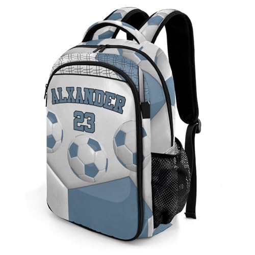 Personalized Casual Backpack Sport Ball Athlete Player Soccer Aegean College School Laptop Travel Daypack for Boys Girs 16.5 Inch - color: Aegean