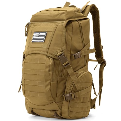 35L Military Tactical Backpack for Men,Water Resistant Assault Pack for Women,Khaki Molle Daypack 3 Day Bug Out Bag Rucksack for Trekking, Camping,Survival,EDC - color: Khaki, size: Medium-35L