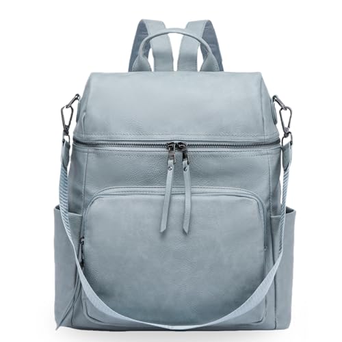 Anti-Theft Backpack Purse for Women, Convertible 3-in-1 Vegan Leather Backpack with Hidden Zipper, Adjustable Shoulder & Crossbody Bag for Travel and Daily Commute - color: B Two Toned Blue