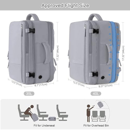 Sinaliy Travel Backpack for Women & Men, 40L Carry-On, 17-Inch Laptop, Waterproof, College Bookbag, Flight Approved - color: Grey