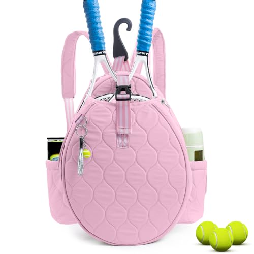 Quilted Tennis Bag for Women – Tennis Backpack & Crossbody Sling | Holds 2 Rackets or 3 Pickleball Paddles | Lightweight Badminton Racket Bag, Tennis Tote & Sports Backpack - color: Pink