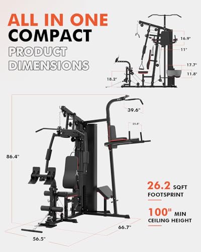 Mikolo Home Gym, Workout Station with 150LBS Weight Stack, Multifunctional Home Gym Equipment, Exercise Equipment for Full Body Strength Training - style: HGS with power tower