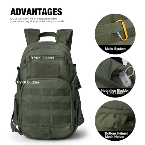 Mardingtop Small Tactical Backpack,Molle Hiking Backpack for Backpacking,Cycling and Biking,15L/25L Backpack - color: Ranger Green, size: 15L