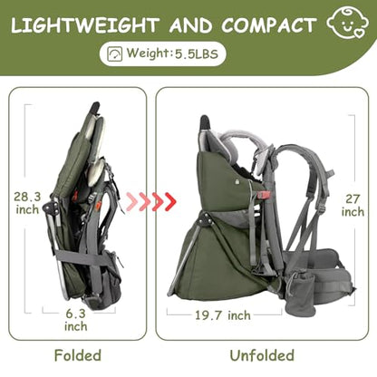 WIPHA Baby Backpack Carrier, Comfort Toddler Carrier Hiking Backpack with Canopy, Adjustable Lightweight Child Carrier - color: creeper III green