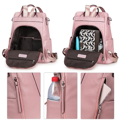 S-ZONE Leather Backpack Purses for Women Antitheft Rucksack Shoulder Bag Medium - color: Pink