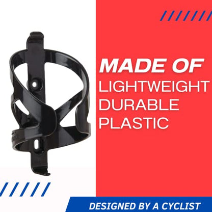 Bike Water Bottle Holder & Bottle Combo – 2-Pack 22 oz Sports Squeeze Bottles with Pull Top Cap & Easy-Install Bike Cage – Made in USA – 50 Strong Brand - color: Black Cage 2-Pack