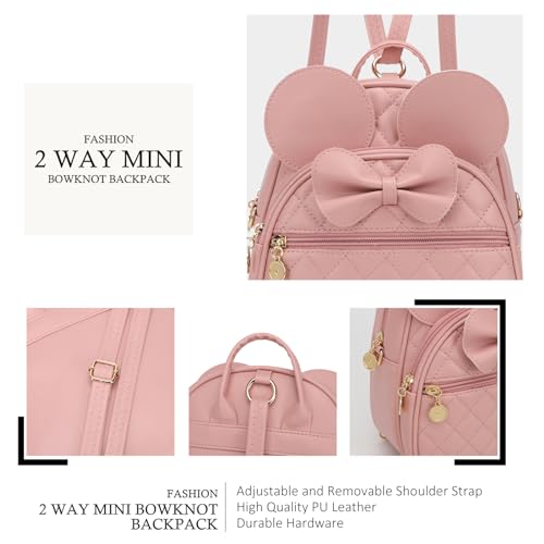 KL928 Girls Mini Backpack Bowknot Polka Dot Cute Small Daypacks Convertible Shoulder Bag Purse for Women - color: Dx-light Pink