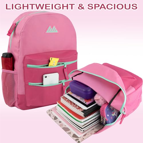 Summit Ridge Colorful Big Backpack for School Kids, Multi Pocket Backpack for Elementary, Middle School Girls, Boys with Padded Straps (Bubblegum/Pink) - color: Bubblegum/Pink