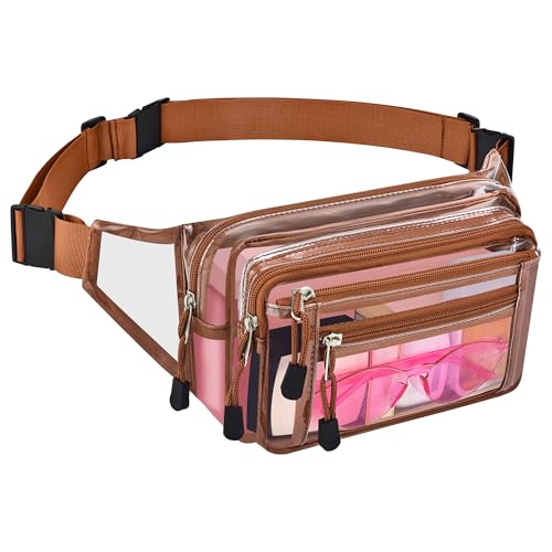 Clear Bag Stadium Approved Clear Fanny Pack for Women for Work,Multi-purpose Waist Bag for Travel & Sporting Event - color: Coffee-Brown, style: 1-pack-pvc