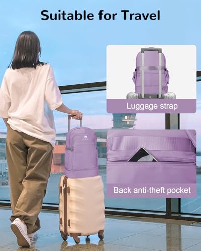 28L Small Gym Backpack with Shoe Compartment for Women, Waterproof Sports Backpack with Wet Pocket, Purple - color: Purple