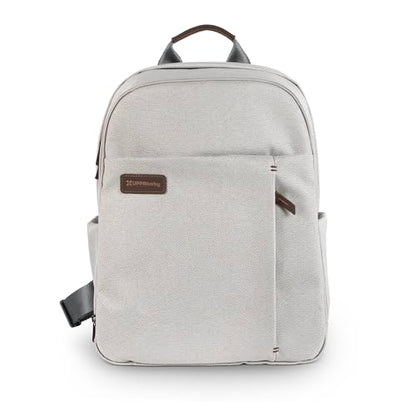 UPPAbaby Changing Backpack - Multiple Storage Compartments - Side Bottle + Laptop Pockets - Trolley Sleeve - Stroller Strap Attachment - Savannah - Pearl Gray Jacquard | Chestnut Leather - color: Savannah (Pearl Gray Jacquard/Chestnut Leather), style: Cha