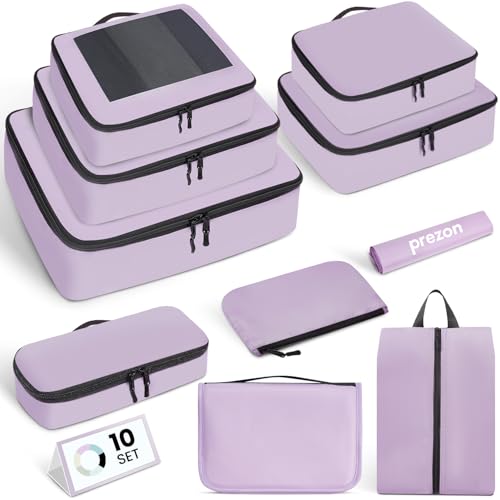 Mesh Packing Cubes for Travel, Durable Luggage Organizer with Sturdy Material and Double Zippers, Comprehensive Set for Travel Accessories Storage, 10 set, purple - color: Purple, size: 10 set