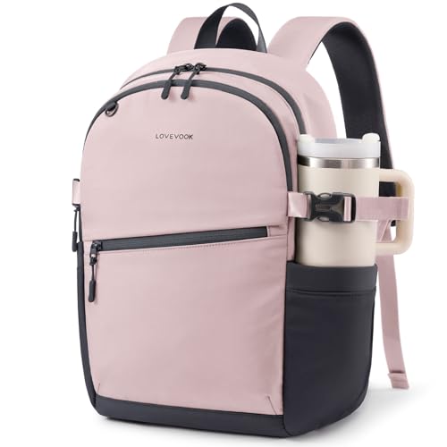 LOVEVOOK Everyday Backpack for Women, Chic Versatile Backpack with Water Bottle Pocket, Lightweight Waterproof Casual Daypack for City Work Commute, College, Travel & Gifts, Pink-Gray - color: Pink-gray, size: Medium-15.6inch