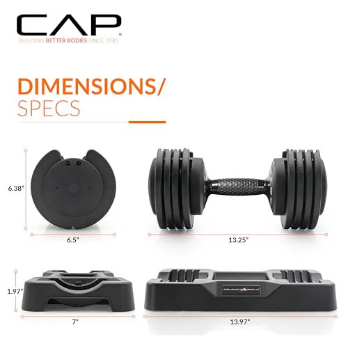 CAP ADJUSTABELL Adjustable Dumbbell Weights - Singles & Pairs | 12.5 lb, 25 lb & 55 lb | Multiple Handle Options - size: 25 lb - Honeycomb Black Handle, style: Single