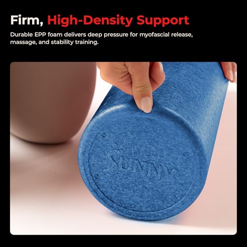 Sunny Health & Fitness High-Density Foam Roller 12" to 36", for Stretching & Muscle Recovery – Black, Blue, Pink - color: Blue, size: 18-Inch