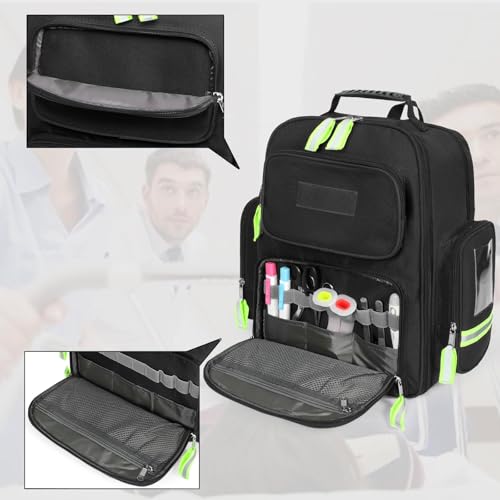 Gatycallaty First Aid Backpack Emergency Medical Backpacks Empty Waterproof Survival Bags Trauma Bag for Nurses Home Car (Black) - color: Black