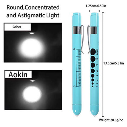 Aokin Medical Pen Light for Nurse Doctor, Reusable LED Medical Penlight Flashlight with Pupil Gauge and Ruler, White Light, Sky Blue - color: Sky Blue