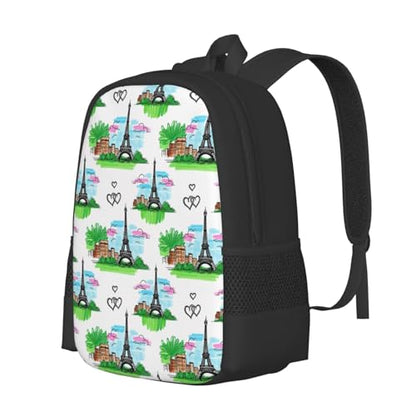 Lightweight Polyester Daypack Eiffel Tower Paris, Anti Theft Large Capacity Travel Hiking Backpack Unisex Carry On Bag for Outdoor Commute Business Use - color: Design (901)