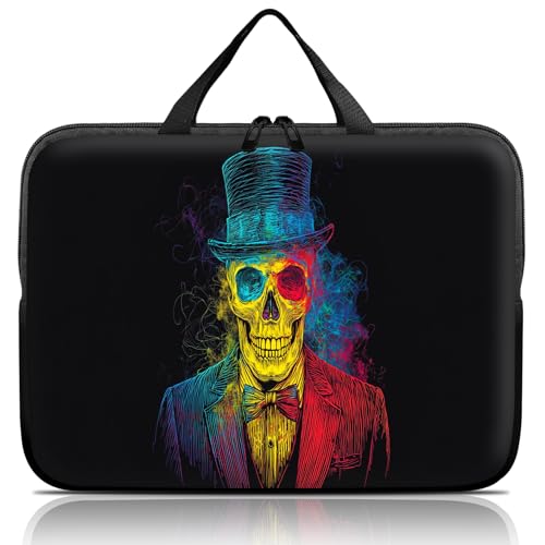14 15 15.4 15.6 inch Laptop Handle Bag Computer Bag, Pouch Holder Notebook Sleeve Cover Soft Case Compatible for Dell,Lenovo,Toshiba HP, Asus Notebook-Colorful Line Skull Gentleman - color: Colorful Line Skull Gentleman