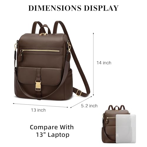 KKXIU Backpack Purse for Women - PU Leather Ladies Backpack for Daily with Anti-Theft Lock Pocket, Small Daypack with Luggage Strap & Water Bottle Pockets (Coffee) - color: Coffee