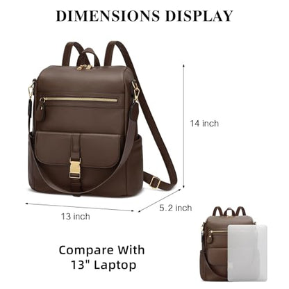 KKXIU Backpack Purse for Women - PU Leather Ladies Backpack for Daily with Anti-Theft Lock Pocket, Small Daypack with Luggage Strap & Water Bottle Pockets (Coffee) - color: Coffee