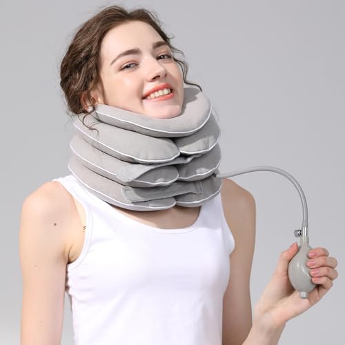 Neck Stretcher with Neck Brace,Cervical Traction Neck Device,Neck Relief Tool,Adjustable Inflatable Cervical Brace,Home Use Neck Decompression New Technology Breathable Fabric Washable&Colorfast - color: White