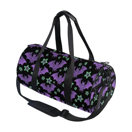 MNSRUU Sports Duffel Bags, Purple Bat Star Athletic Gym Bag Overnight Workout Travel Tote Luggage for Men Women Yoga - color: Bat A18624