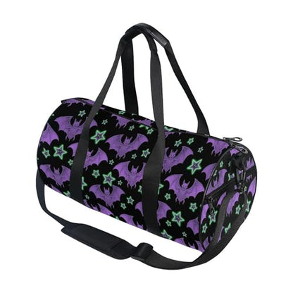 MNSRUU Sports Duffel Bags, Purple Bat Star Athletic Gym Bag Overnight Workout Travel Tote Luggage for Men Women Yoga - color: Bat A18624