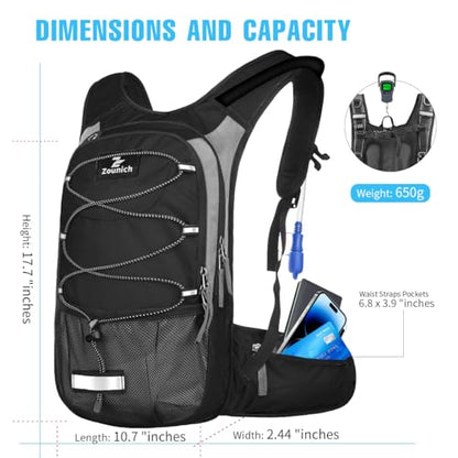 Zounich Hydration Backpack Breathable Running Backpack with 3L Water Bladder Large Capacity Hiking Rucksack Outdoors Hydration Bag Pack Perfect for Cycling， Camping ， Running,Climbing
