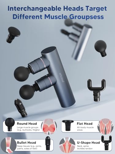 arboleaf Massage Gun Deep Tissue with Double Heads, Full-Metal Electric Portable Handheld Massager for Back, Shoulder, Sore Muscles, Pain Relief, 5 Modes, Seamless Speed Control - color: Darkgray