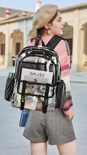 Clear Backpack, Large Clear Bag Stadium Heavy Duty PVC Transparent See Through Backpacks for Boys Girls, College, Work, Pink - color: Pink