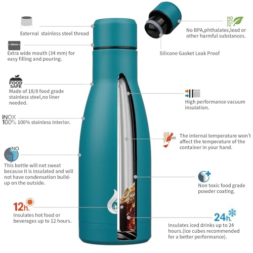 BJPKPK 12 oz Small Water Bottle, Reusable Insulated Stainless Steel Flask - color: Laguna, size: 12 Ounces