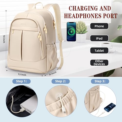 Hidds Travel Laptop Backpack for Women 15.6 Inch Computer Backpacks with USB Charging Hole Anti Theft Carry on Bag College Bookbag Large Back Pack for Work Business Travel Commuter Daypack-Champagne - color: 02-light Champagne