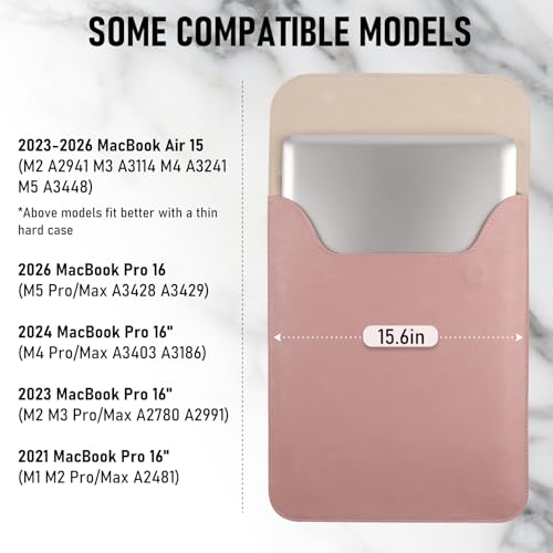 Allinside 15-16 inch Laptop Sleeve Case Compatible with MacBook Pro 16 2021-2026/MacBook Pro 15 2016–2019, Waterproof PU Leather Laptop Sleeve Bag Protective Vertical Case Cover, Pink - color: Pink, size: 15.6 in for Macbook Pro15/Pro 16