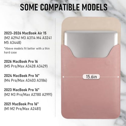 Allinside 15-16 inch Laptop Sleeve Case Compatible with MacBook Pro 16 2021-2026/MacBook Pro 15 2016–2019, Waterproof PU Leather Laptop Sleeve Bag Protective Vertical Case Cover, Pink - color: Pink, size: 15.6 in for Macbook Pro15/Pro 16