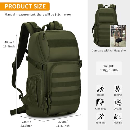 HUNTVP Tactical Backpack Military MOLLE Backpack Hunting Rucksack Gear Assault Pack 25L WR (Army Green) - color: Army Green-25l, size: 25L