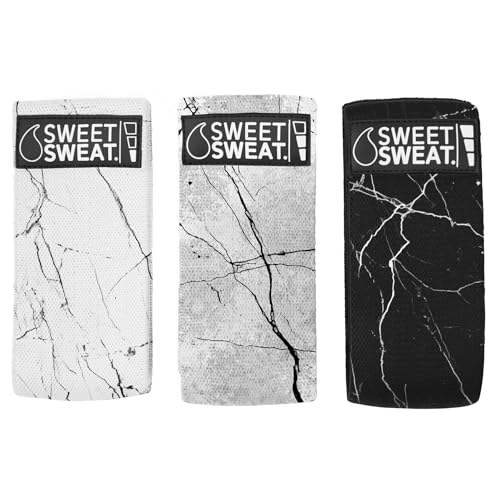 Sweet Sweat Hip Bands with 3 Levels of Resistance | Non-Slip Fabric Booty Bands for Squats & Lunges | Includes Free Mesh Carrying Bag - style: Marble Hip Bands