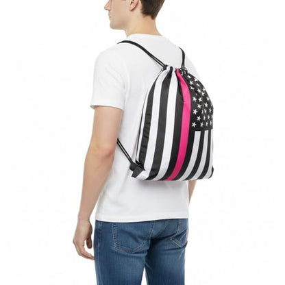 Pink Stripe American Flag Drawstring Backpack, Lightweight Cinch String Sports Sackpack for Men & Women,pack of 2 - color: Americanflag-pink Stripe