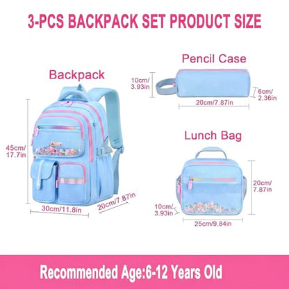 3PCS Kids Backpack Set, School Backpack with Lunch Bag & Pencil Case, Lightweight Waterproof Bookbag for Kids (Blue Sequin) - color: Blue Sequin