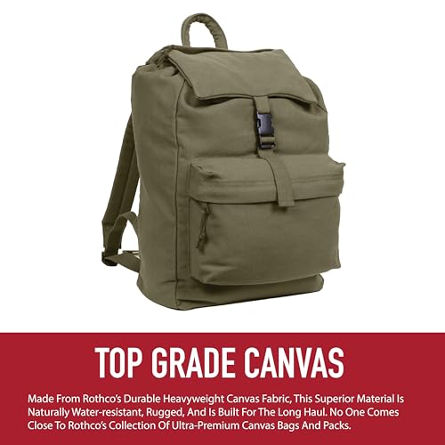 Rothco Canvas Daypack – Heavy-Duty Cotton Canvas Backpack for Hiking, Camping, Traveling, and Daily Use – 34L Capacity - color: Black