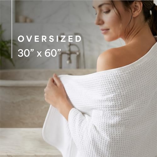 S&T INC. Aura Microfiber Waffle Bath Towels, 4 Pack, Quick-Dry, Ultra Absorbent, Lightweight Towels for Bathroom, 30 inches x 60 inches, 420GSM, White - color: White