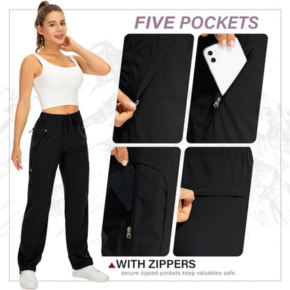 Womens Hiking Pants Quick Dry UPF 50 Lightweight Travel Golf Cargo Safari Pants Zipper Pockets - color: Black, size: Medium