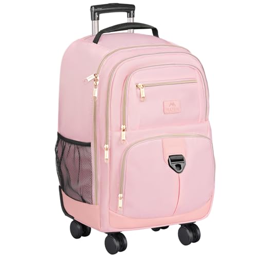 MATEIN Pink Rolling Backpack, 18 inch Womens Roller Laptop Bag with 4 Spinner Wheels, Water Resistant Wheeled Backpack Carry on Luggage, Extra Large Travel Rolling Suitcase Bag - color: Pink, size: 18 inch